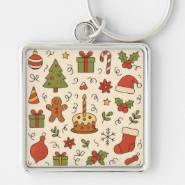 Chaveiro Padrão Alegre de Doodle de Natal