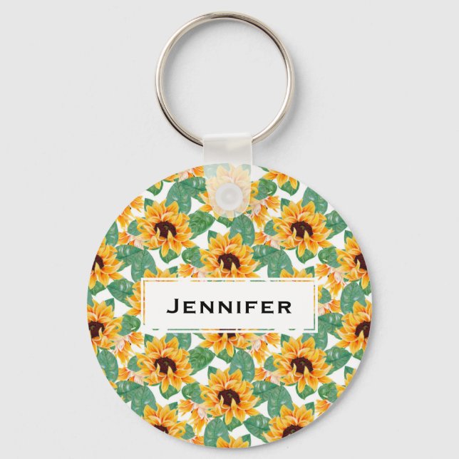 Chaveiro Padrão Amarelo e Verde bonito dos Girassóis (Frente)