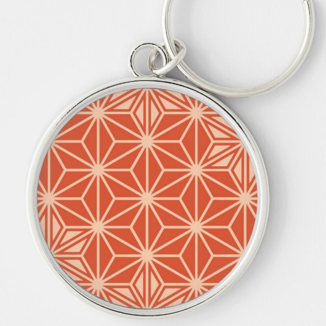 Chaveiro Padrão Asanoha japonês - laranja-coral (Frente)
