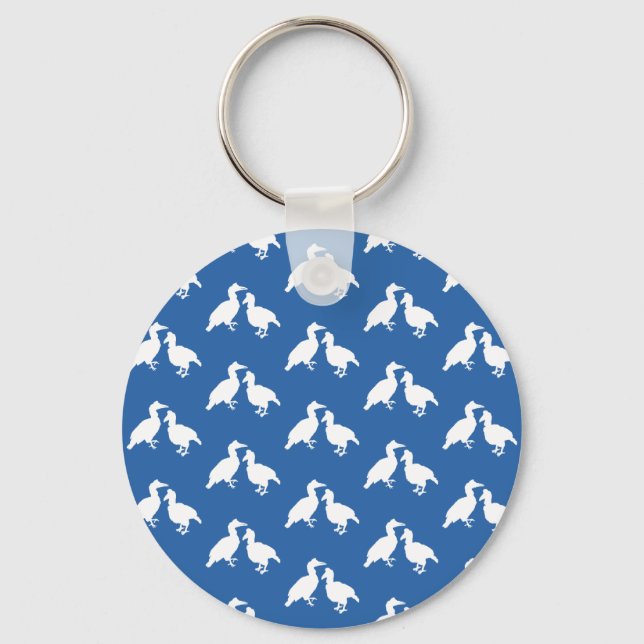 Chaveiro Padrão Azul e Branco de Aves. (Frente)