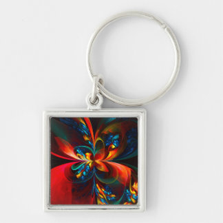 Chaveiro Padrão Azul Laranja-Abstrato Floral Moderno #14