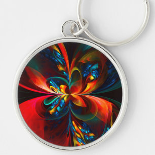 Chaveiro Padrão Azul Laranja-Abstrato Floral Moderno #14