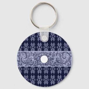 Chaveiro Padrão Barroco Azul Clássico por Leah G - cherubs