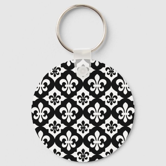 Chaveiro Padrão Black White Fleur De Lis (Frente)