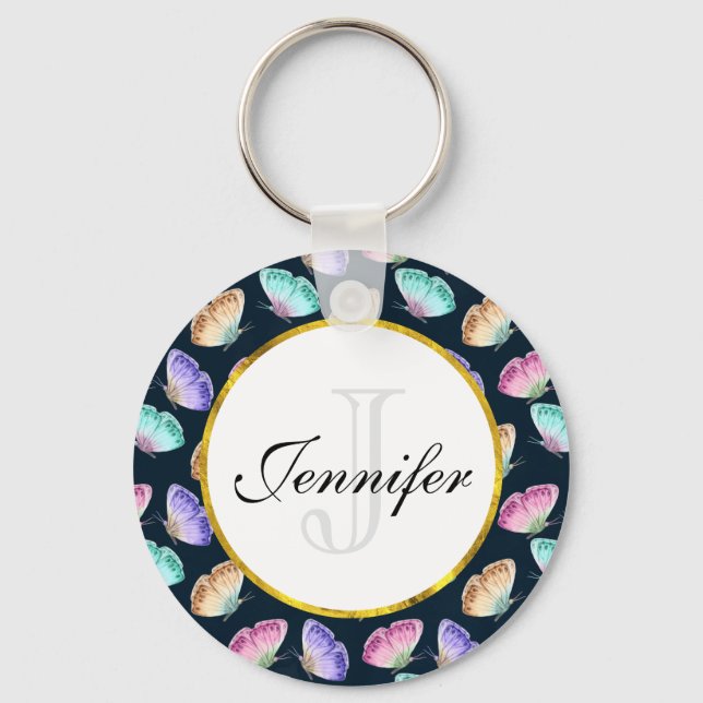 Chaveiro Padrão bonito de borboleta de aquarela Pastel (Frente)