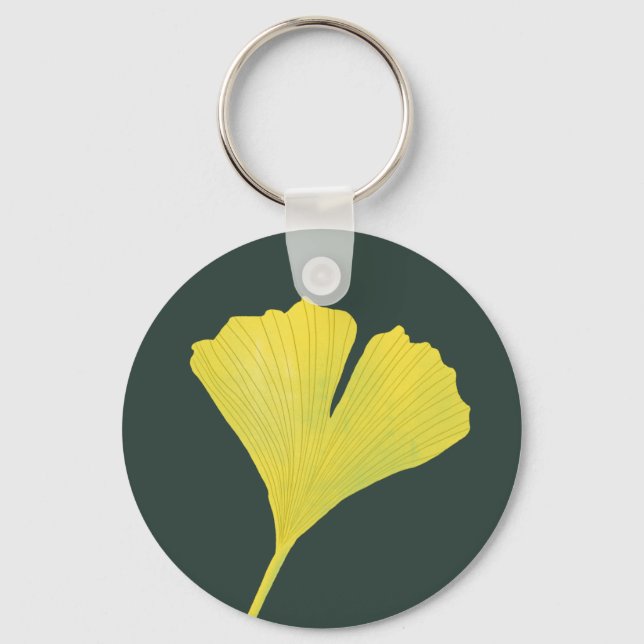 Chaveiro Padrão Botânico do Folheto Verde Gingko (Frente)