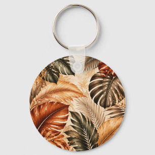 Chaveiro Padrão Botânico Monstera Tropical de Outono
