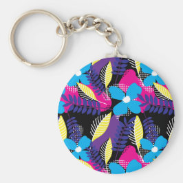 Chaveiro Padrão Chic Floral e Ponto Colorido com Chave de F