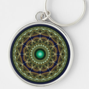 Chaveiro Padrão circular fractal caleidoscópico verde
