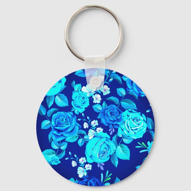 Chaveiro Padrão Clássico de Flores de Rosa Azul-876 (Frente)