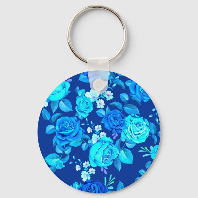 Chaveiro Padrão Clássico de Flores de Rosa Azul-876 (Frente)