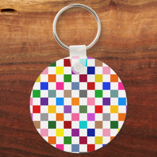 Chaveiro Padrão Colorido de Xadrez em Branco 
