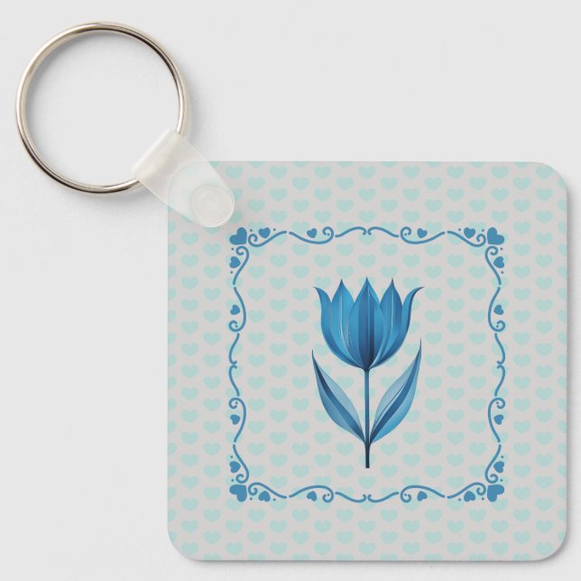 Chaveiro Padrão com um Tulipa Azul  (Frente)