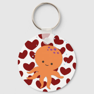 Chaveiro Padrão Coração Vermelho de Octopus Bonito
