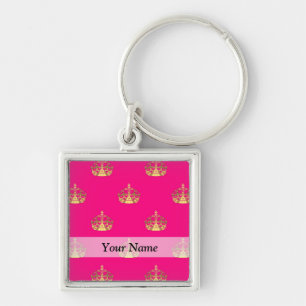 Chaveiro Padrão da coroa rosa e dourada