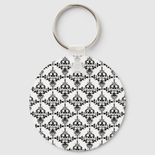 Chaveiro Padrão Damasko Floral Preto e Branco