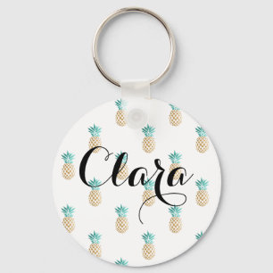 Chaveiro padrão de abacaxi de ouro fresco tropical de Verão