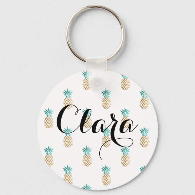 Chaveiro padrão de abacaxi de ouro fresco tropical de Verão (Frente)