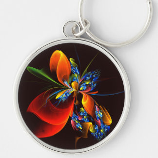 Chaveiro Padrão de Abstrato de Arte Floral Azul Laranja Mod