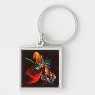 Chaveiro Padrão de Abstrato de Arte Floral Azul Laranja Mod