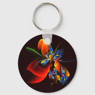 Chaveiro Padrão de Abstrato de Arte Floral Azul Laranja Mod
