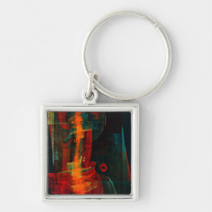 Chaveiro Padrão de Abstrato de Arte Moderno Vermelho Azul-L