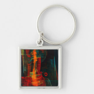Chaveiro Padrão de Abstrato de Arte Moderno Vermelho Azul-L