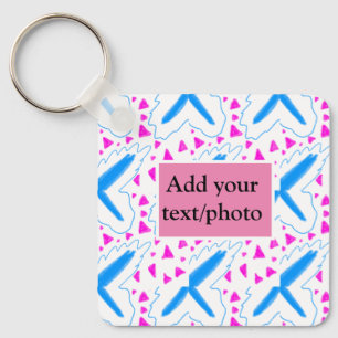 Chaveiro Padrão de aquarela azul rosa adicionar nome texto