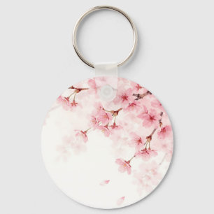 Chaveiro Padrão de aquarela de flor de cerejeira Sakura ros