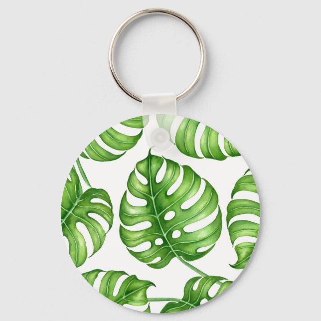 Chaveiro Padrão de aquarela de Monstera (Frente)