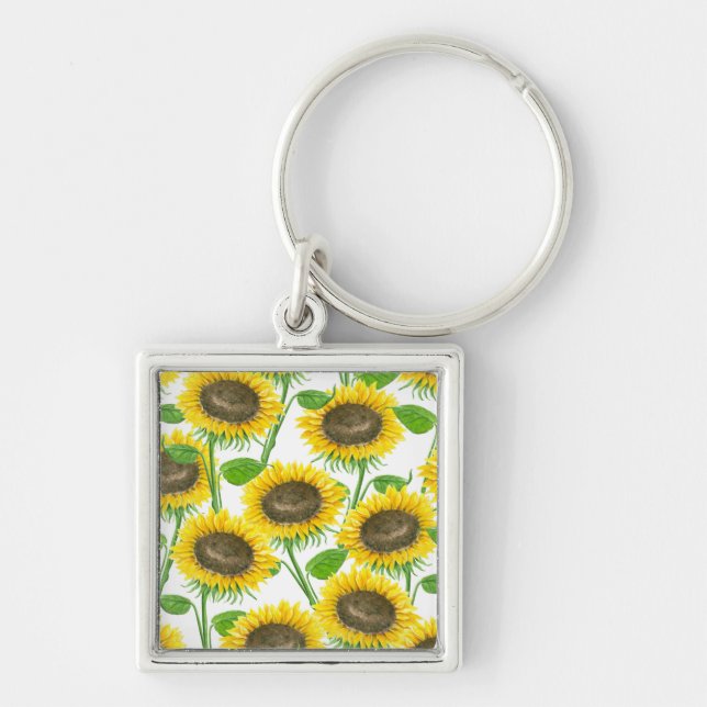 Chaveiro Padrão de aquarela de Sunflower (Frente)