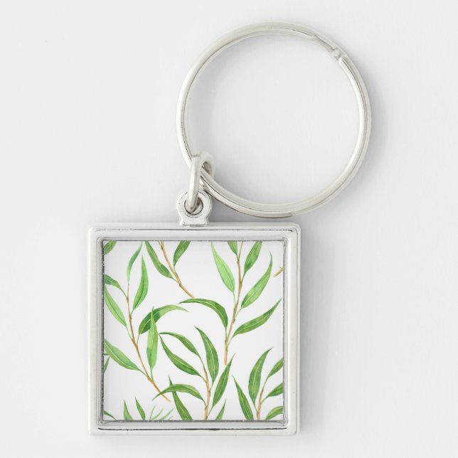 Chaveiro Padrão de aquarela Eucalyptus em branco (Frente)