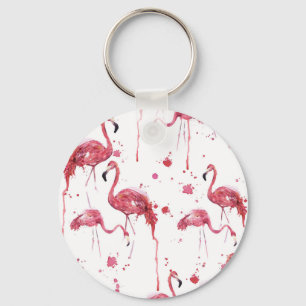 Chaveiro Padrão de aquarela Flamingo, design vibrante.