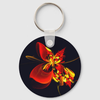 Chaveiro Padrão de Arte Abstrata Floral Amarelo Vermelho Mo