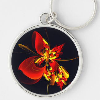 Chaveiro Padrão de Arte Abstrata Floral Amarelo Vermelho Mo