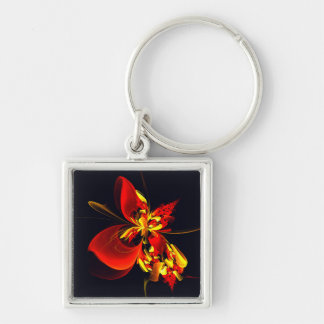 Chaveiro Padrão de Arte Abstrata Floral Amarelo Vermelho Mo