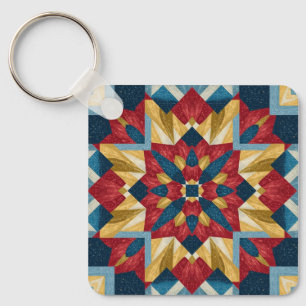 Chaveiro padrão de arte de bloco de colcha geométrica vinta