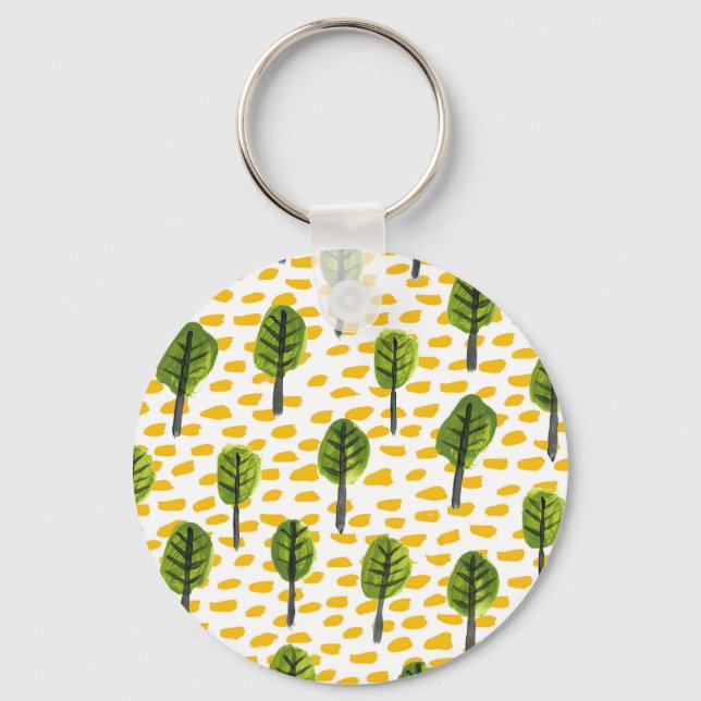 Chaveiro Padrão de Árvore Preta Verde Ingênuo (Frente)