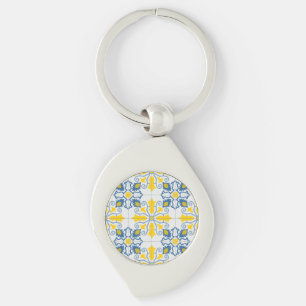Chaveiro Padrão de azulejos bonito portugueses azuis e amar