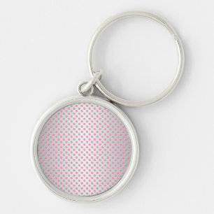 Chaveiro Padrão de Bolinhas Brancas Rosa e Prateado