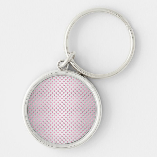 Chaveiro Padrão de Bolinhas Brancas Rosa e Prateado (Frente)