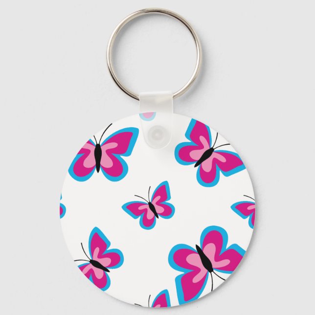 Chaveiro Padrão de Borboleta Rosa Azul (Frente)