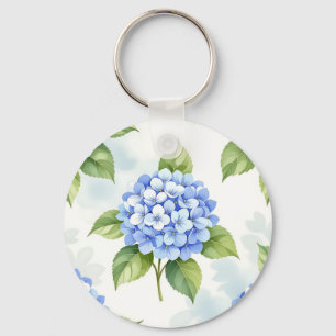 Chaveiro Padrão de Buquê de Hortênsia Azul Pastel
