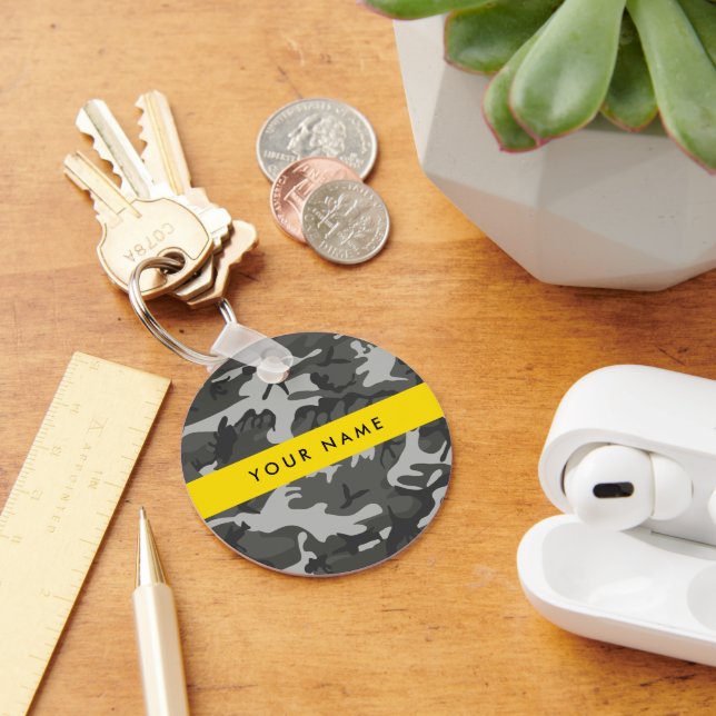 Chaveiro Padrão de Camuflagem Cinza, Seu nome, Personalizar (Mesa)