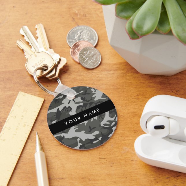 Chaveiro Padrão de Camuflagem Cinza, Seu nome, Personalizar (Mesa)