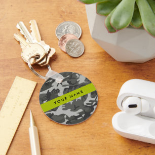 Chaveiro Padrão de Camuflagem Cinza, Seu nome, Personalizar