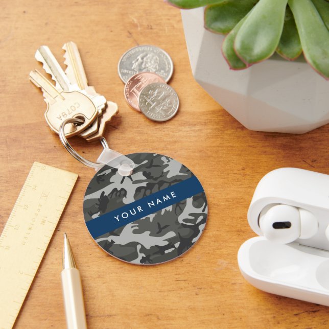 Chaveiro Padrão de Camuflagem Cinza, Seu nome, Personalize (Mesa)