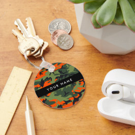 Chaveiro Padrão de Camuflagem Laranja, Seu nome, Personaliz