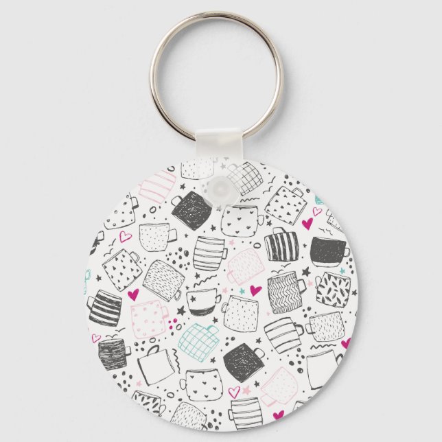 Chaveiro Padrão de caneca desenhada à mão, design sem solda (Frente)