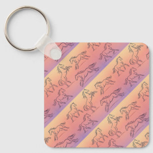 Chaveiro Padrão de Cavalo de Arte de Linha Diagonal Cavalos